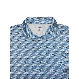 1764 Golf Polo Blue All over‎ Bird Print Men's XL